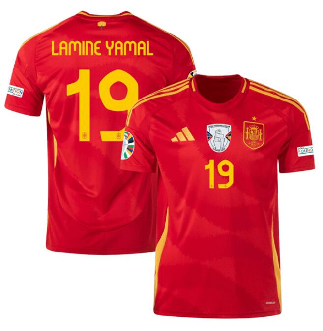 Youth Spain Team #19 Lamine Yamal Scarlet 2024 Home Soccer Jersey